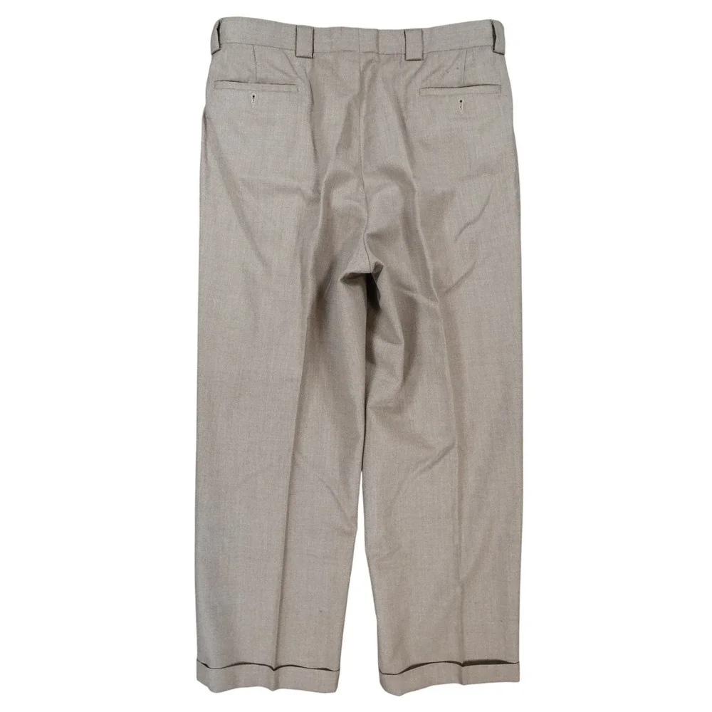 Tallia Uomo Dress Pants‎ Mens 34R Tan Wool Pleated Cuffed Slacks Trousers